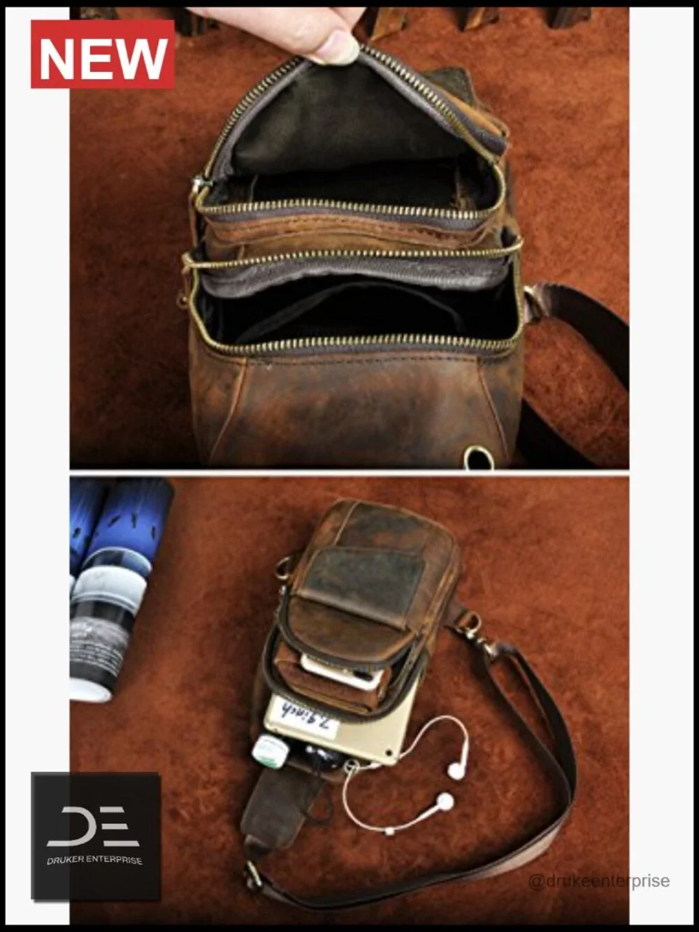 Genuine Leather Crossbody Sling Backpack Outdoor Hiking Travel Bag